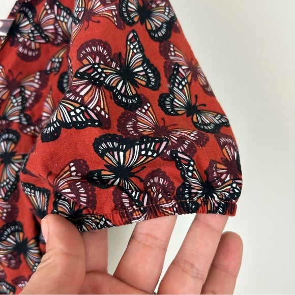 O.L.M. Puff sleeve burnt orange butterfly crop corset top blouse size: M - Picture 7 of 11